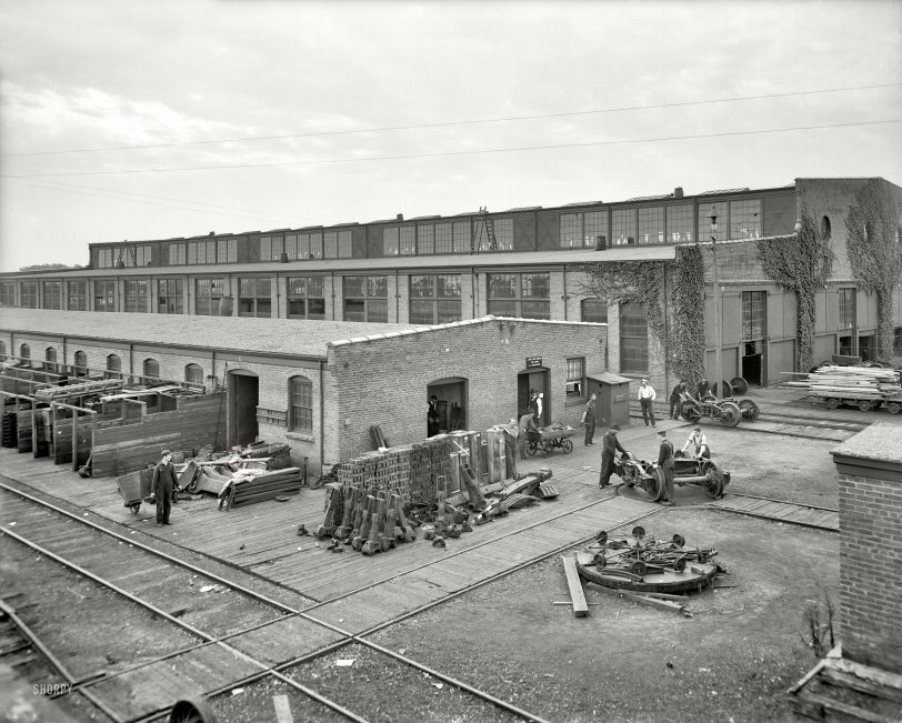 Despatch (East Rochester), New York, circa 1904. "Shops and transfer yards, Merchants Despatch Transportation Co." Behind the scenes at MDT. 8x10 inch dry plate glass negative, Detroit Publishing Company. View full size.
