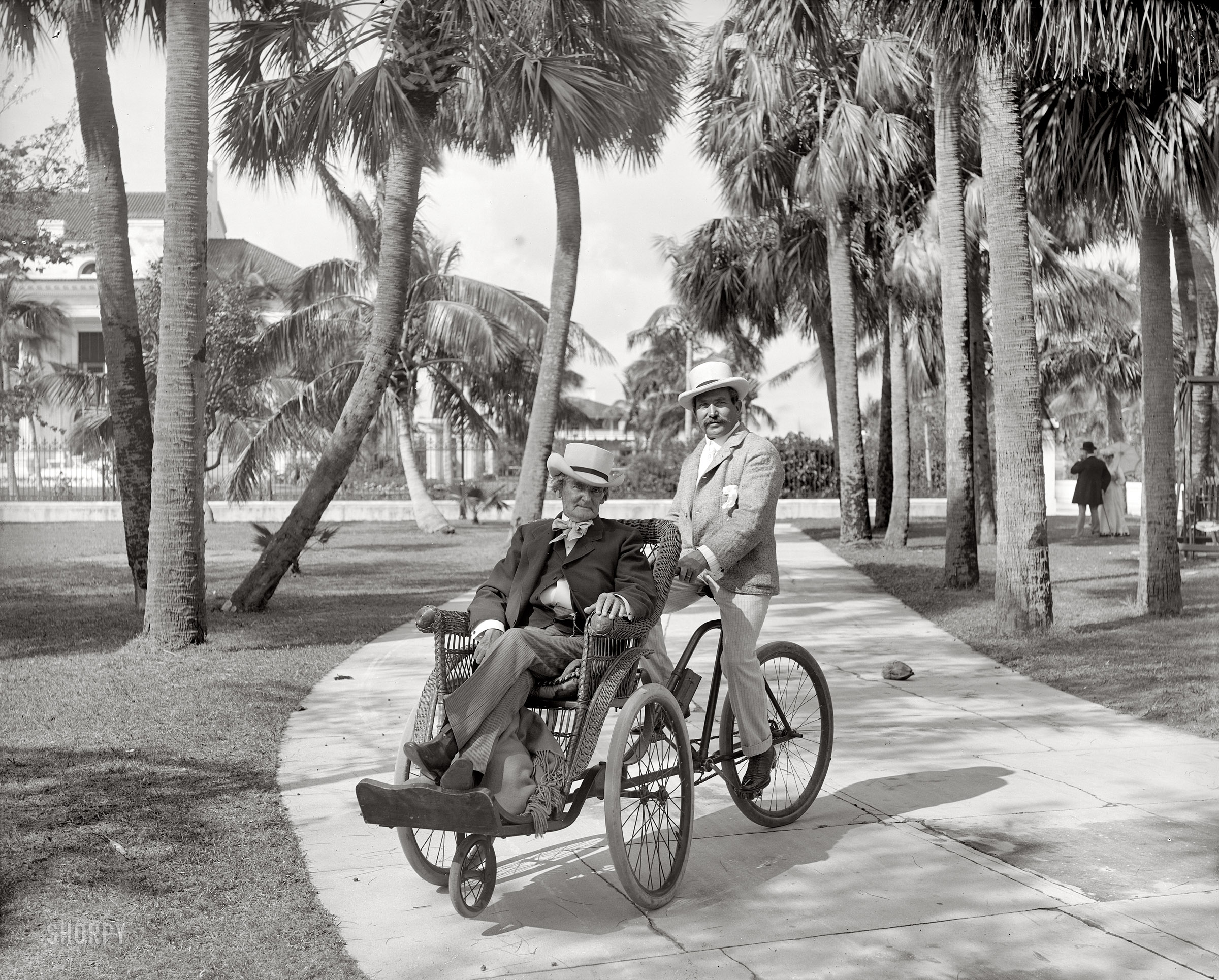 Florida circa 1904. "Joe Jefferson at Palm Beach." The noted comic actor shortly before his death. Dry plate glass negative, Detroit Publishing Co. View full size.