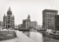 "1904. Erie Canal at Salina Street, Syracuse, New York." Detroit Publishing Company glass negative, Library of Congress. View full size.