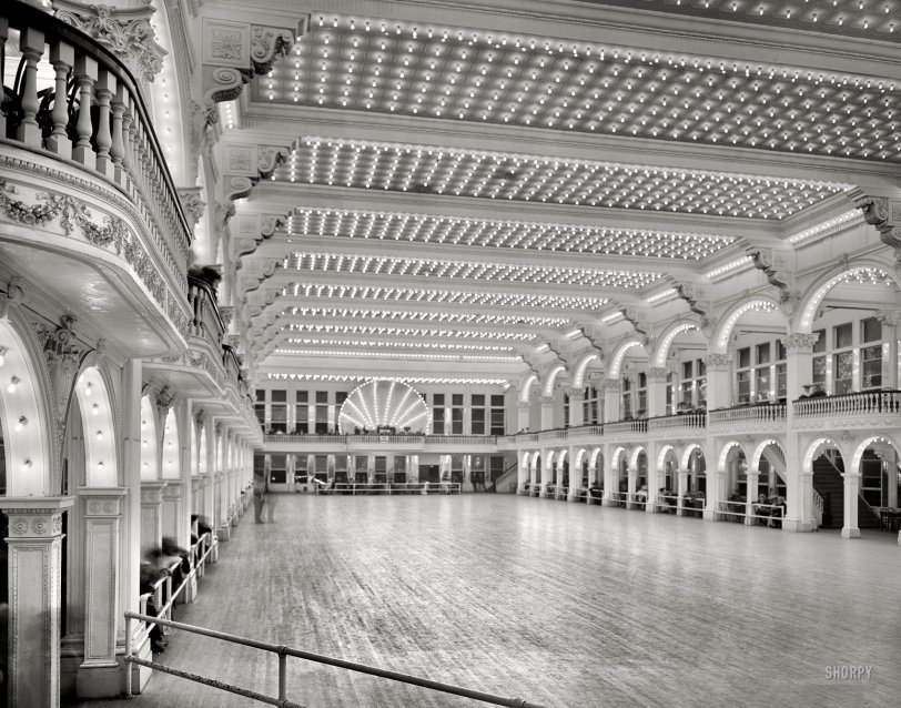 Coney Island, New York, circa 1905. "Dreamland Ballroom."  The home of light music. 8x10 inch dry plate glass negative, Detroit Publishing Co. View full size.
