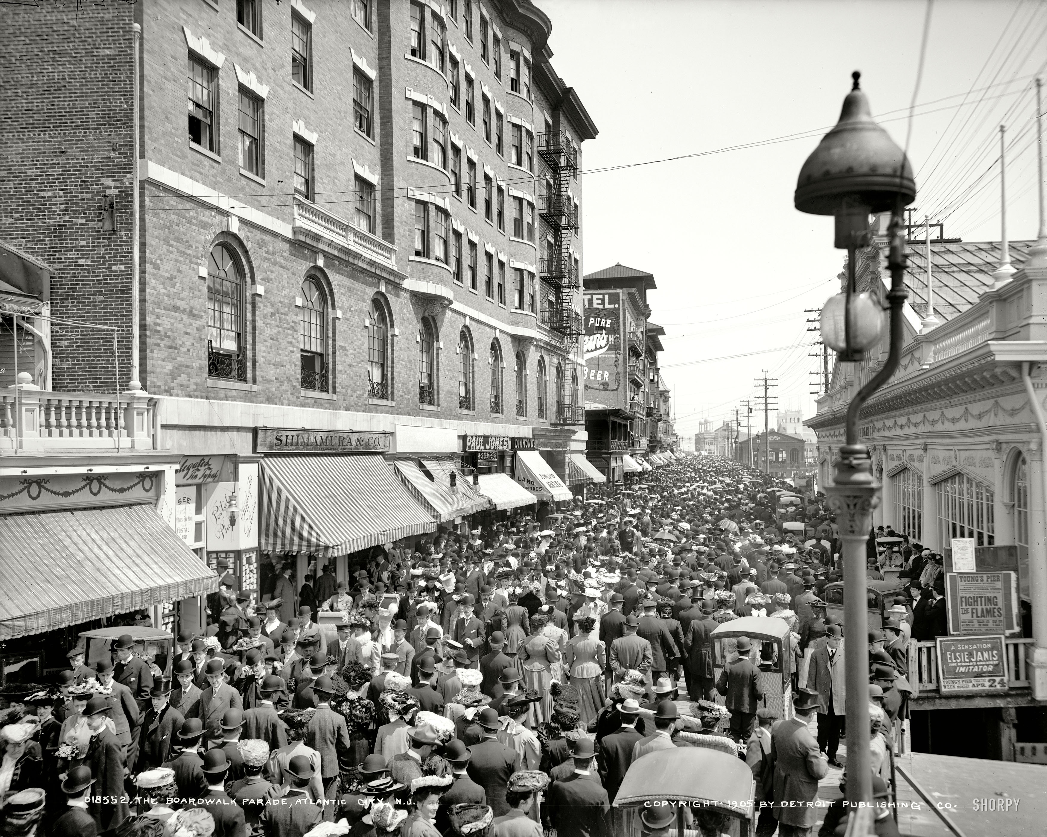 New Jersey, April 1905. "The Boardwalk parade, Atlantic City." 8x10 inch dry plate glass negative, Detroit Publishing Company. View full size.