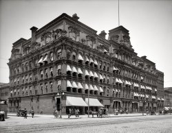 Circa 1905. "City Hall, Cleveland, Ohio." During the Golden Age of the Awning. 8x10 inch dry plate glass negative, Detroit Publishing Company. View full size.