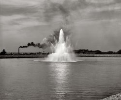 Rochester, New York, circa 1905. "Fountain in reservoir, Highland Park." 8x10 inch dry plate glass negative, Detroit Publishing Company. View full size.