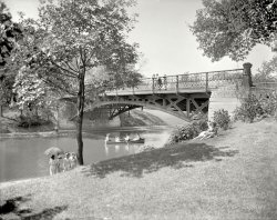 Chicago circa 1905. "The bridge, Lincoln Park." We'll meet under the tree at noon for egg salad sandwiches. Detroit Publishing Glass negatives. View full size.