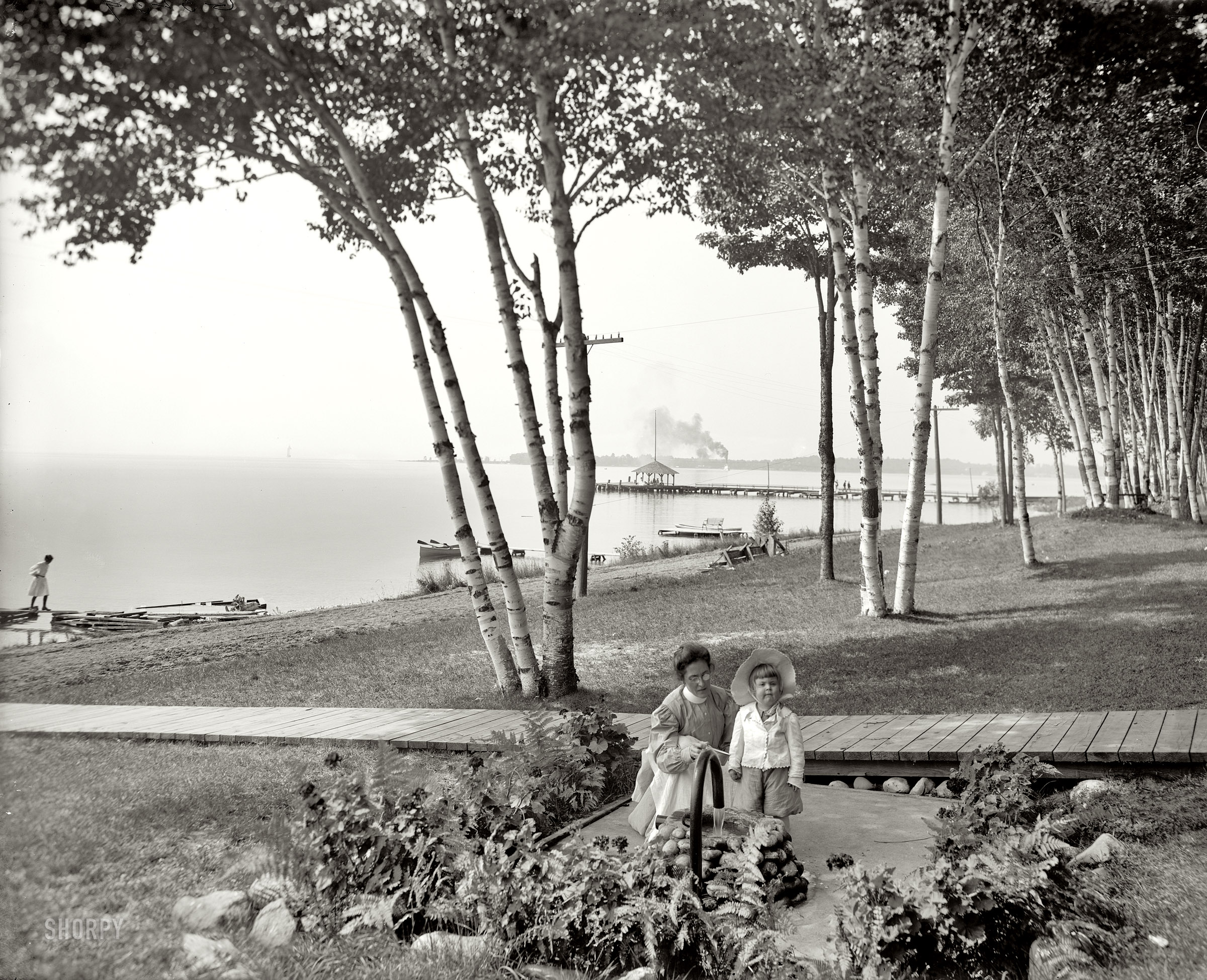 Wequetonsing, Michigan, circa 1906. "The birches and the bay." 8x10 inch dry plate glass negative, Detroit Publishing Company. View full size.