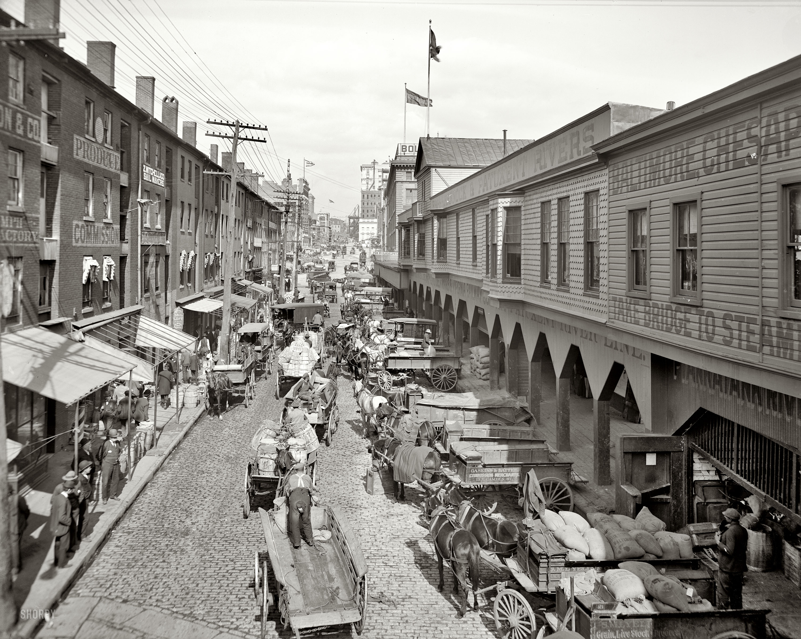 Baltimore, Maryland, circa 1906. "Light Street looking north." 8x10 inch dry plate glass negative, Detroit Publishing Company. View full size.