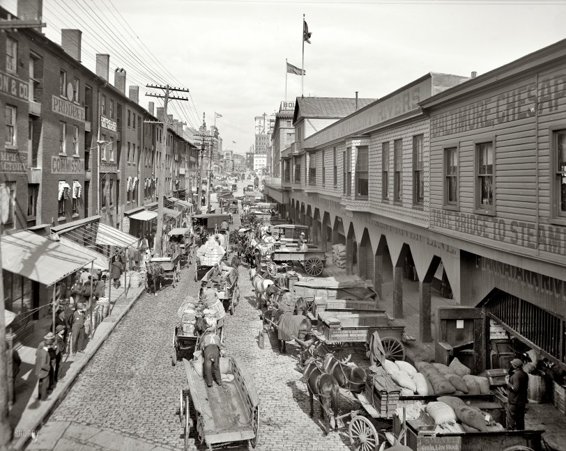 Baltimore, Maryland, circa 1906. "Light Street looking north." 8x10 inch dry plate glass negative, Detroit Publishing Company. View full size.
