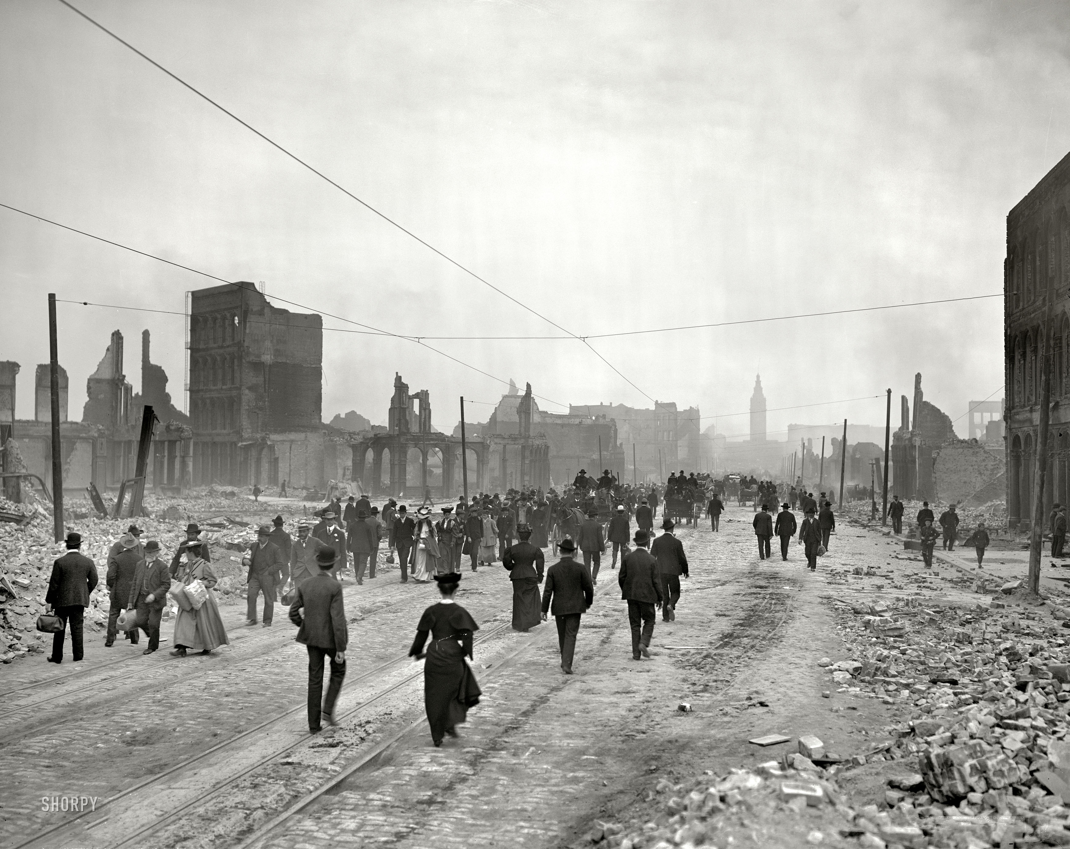 "Market Street toward ferry." San Francisco after the earthquake and fire of April 18, 1906. 8x10 inch glass negative, Detroit Publishing Company. View full size.