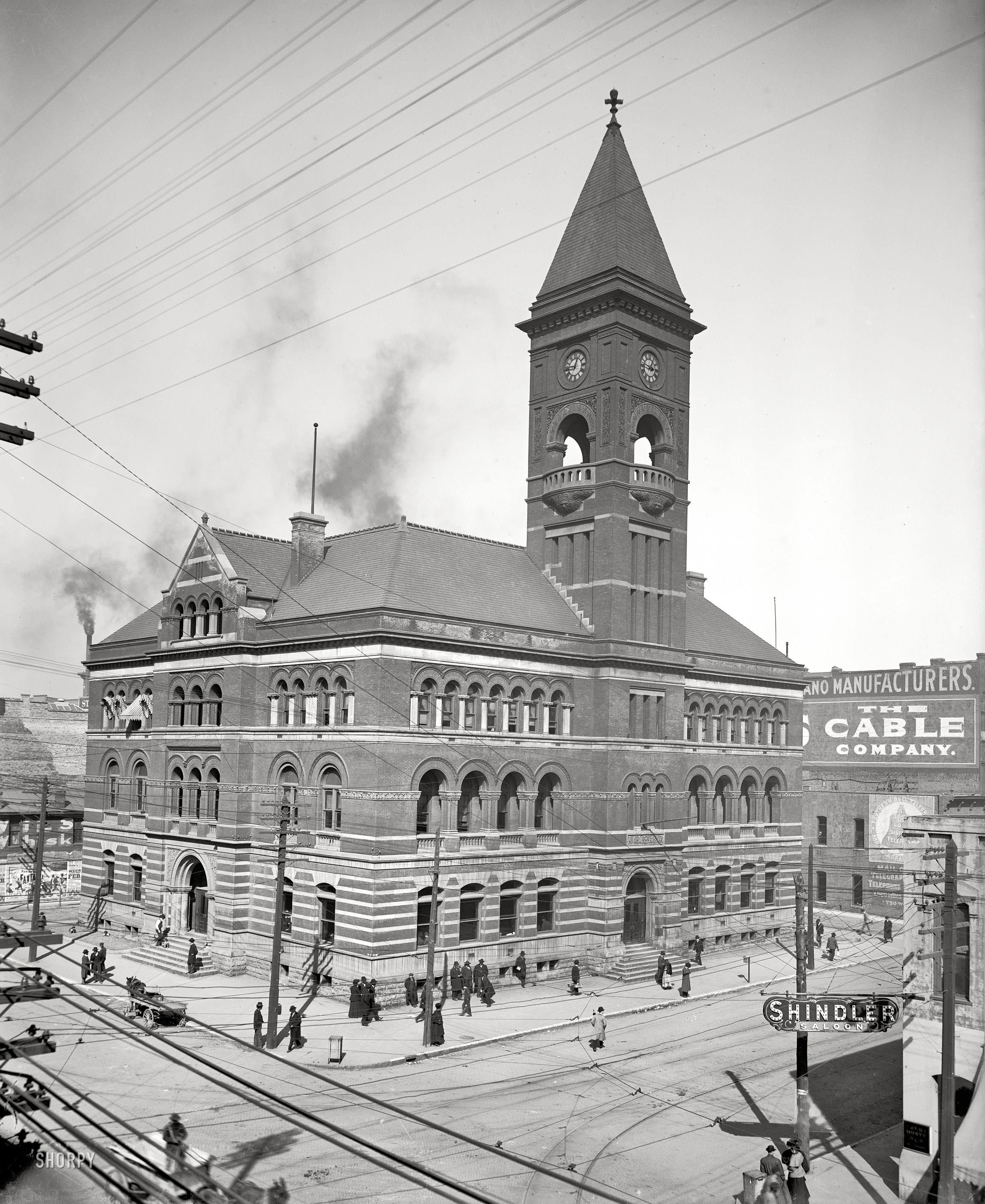 Birmingham, Alabama, circa 1906. "Birmingham Post Office." Right next to The Cable Company. 8x10 inch glass negative, Detroit Publishing Co. View full size.