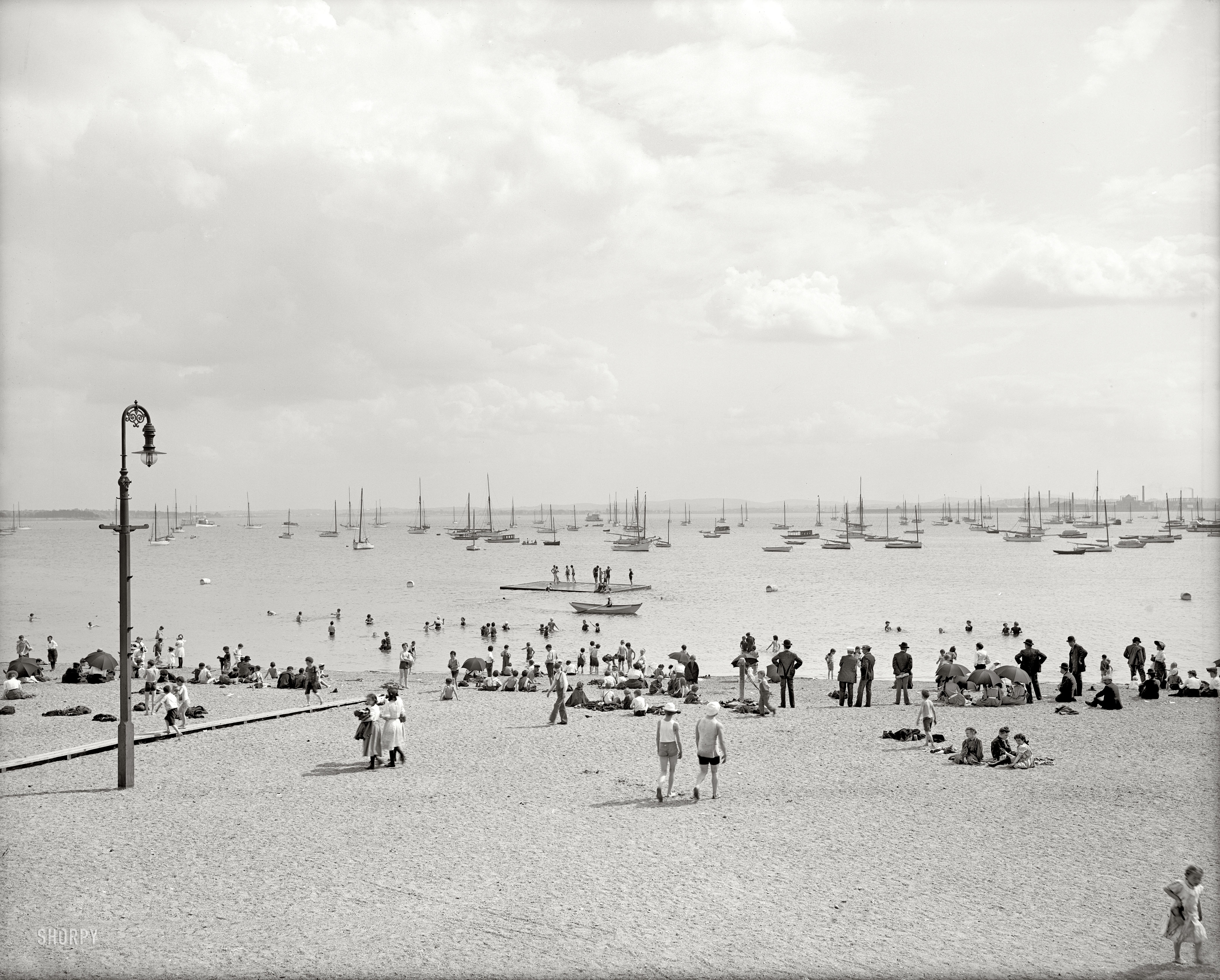 South Boston, Massachusetts, circa 1906. "Bathing at City Point." 8x10 inch dry plate glass negative, Detroit Publishing Company. View full size.