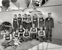July 3, 1899. "U.S.S. New York, apprentice boat crew, anniversary of Battle of Santiago." Photo by Edward H. Hart, Detroit Publishing Co. View full size.