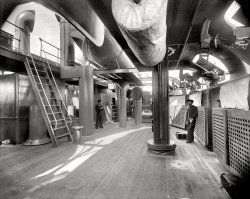 Circa 1898. "U.S.S. Oregon, gangway on superstructure deck." 8x10 inch dry plate glass negative by Edward H. Hart, Detroit Publishing Company. View full size.