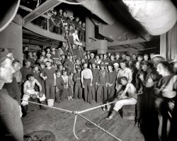 Aboard the U.S.S. Oregon circa 1897. "Waiting for the gong." 8x10 inch dry plate glass negative by Edward H. Hart, Detroit Publishing Company. View full size.