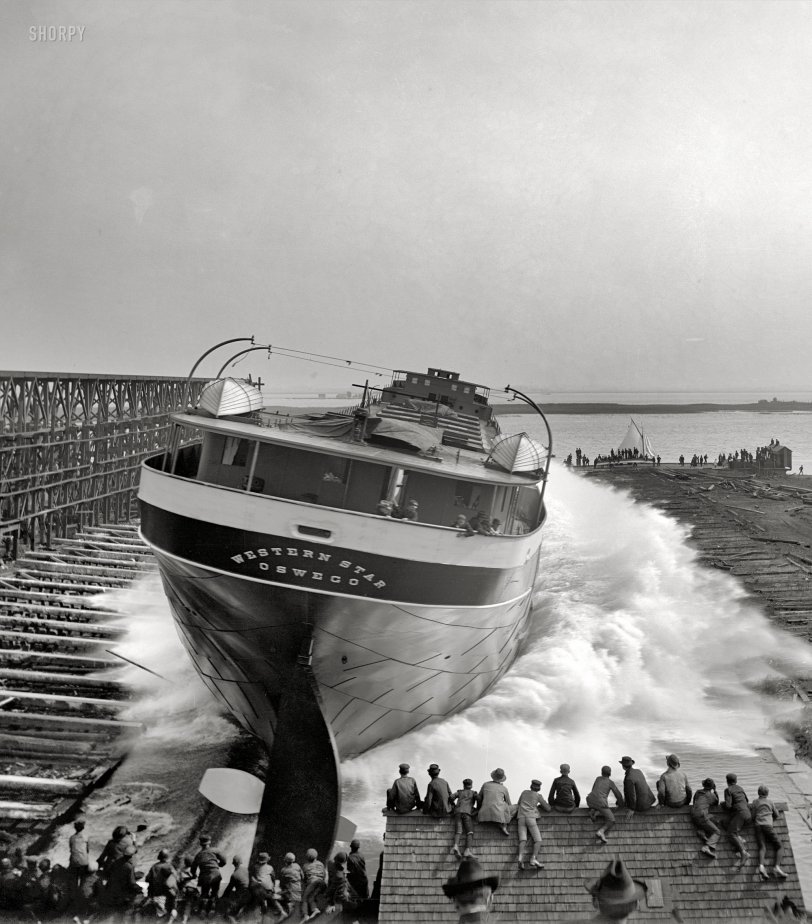 October 3, 1903. Wyandotte, Michigan. "Launch of the Western Star." 8x10 inch dry plate glass negative, Detroit Publishing Company. View full size.

