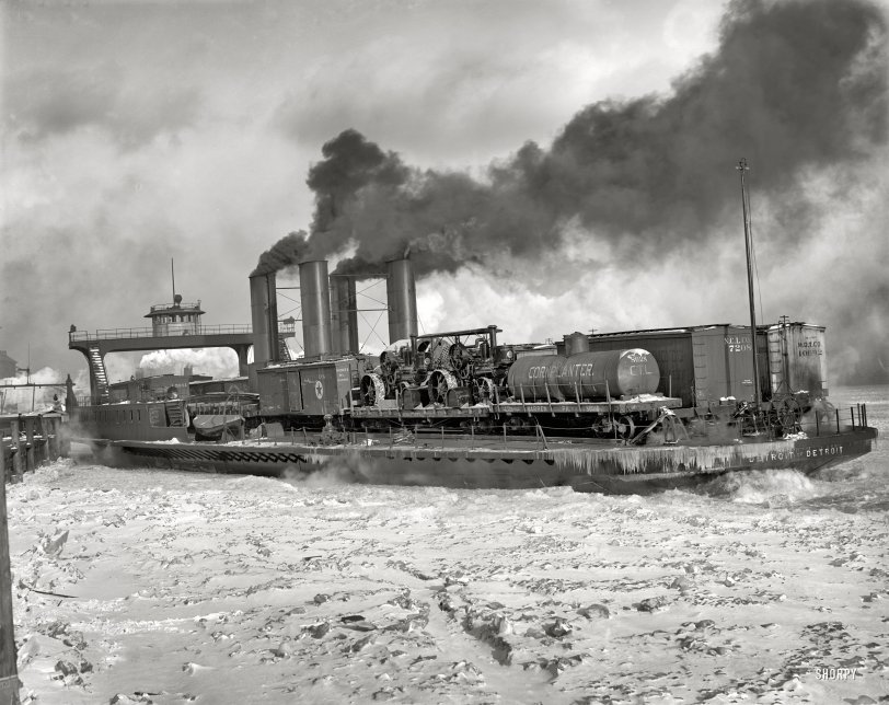 The Detroit River circa 1905. "Transfer steamer Detroit in the ice." Previously seen here under construction. 8x10 inch glass negative. View full size.
