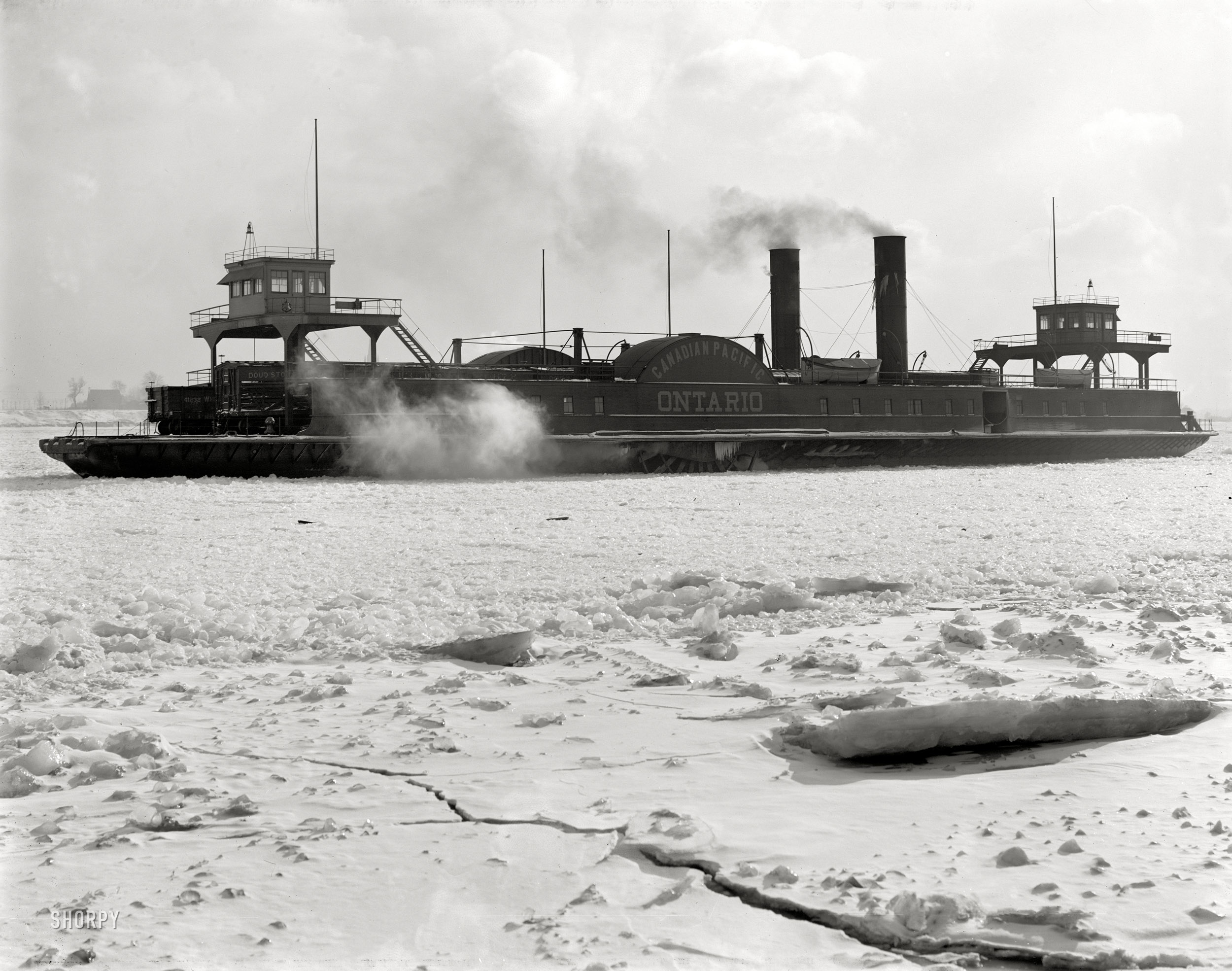 Circa 1905. "Canadian Pacific transfer steamer Ontario in the ice." 8x10 inch dry plate glass negative, Detroit Publishing Company. View full size.