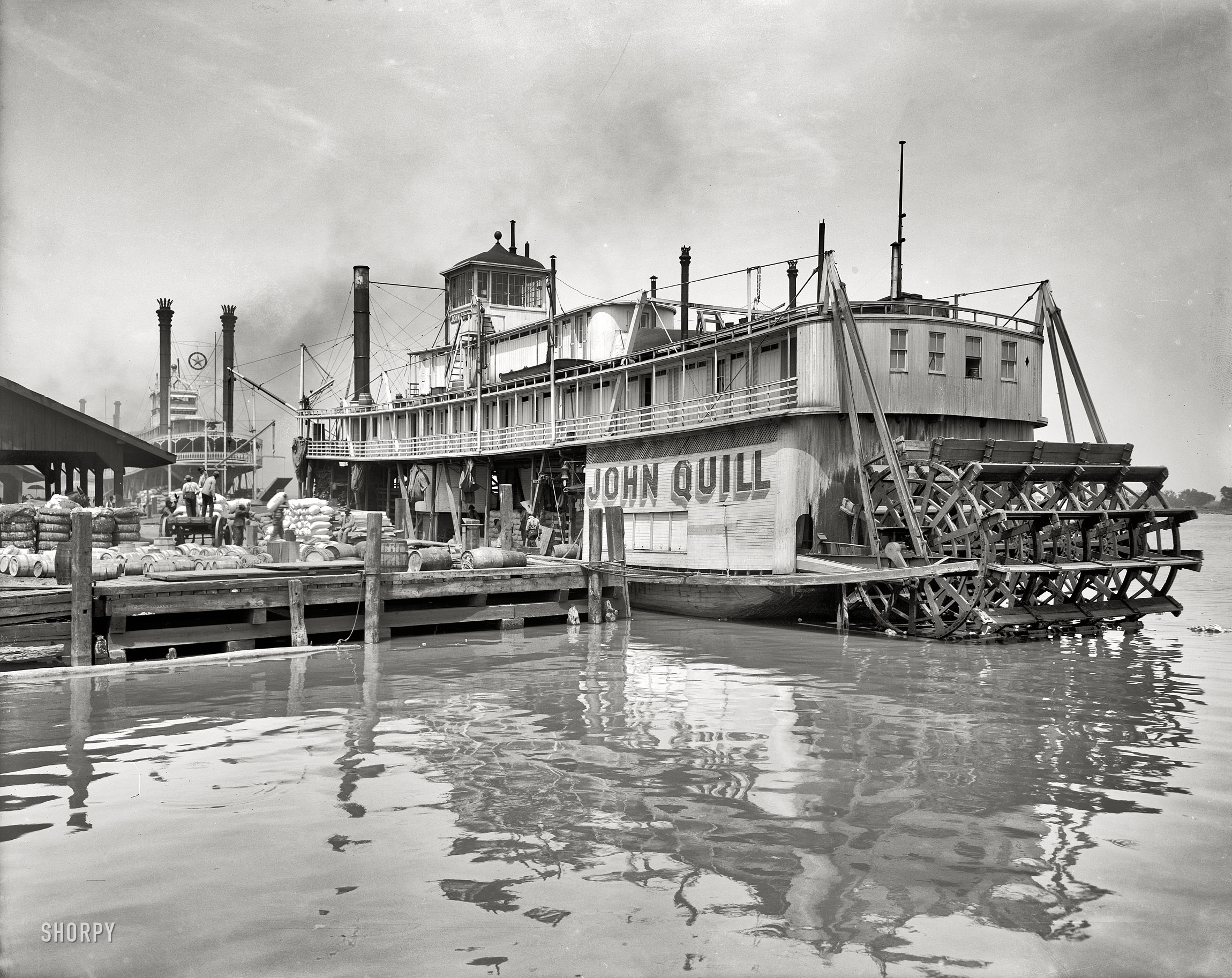 Circa 1910. "Sternwheeler John Quill, packet steamer." 8x10 inch dry plate glass negative, Detroit Publishing Company. View full size.
