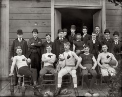 "Football team." Circa 1895-1910, location unknown. "James" written on negative. Detroit Publishing Co. glass negative, Library of Congress. View full size.