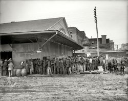 New Orleans circa 1906. "Payday on the levee." An alternate version of this post. 8x10 inch dry plate glass negative, Detroit Publishing Company. View full size.
(The Gallery, DPC, Railroads)