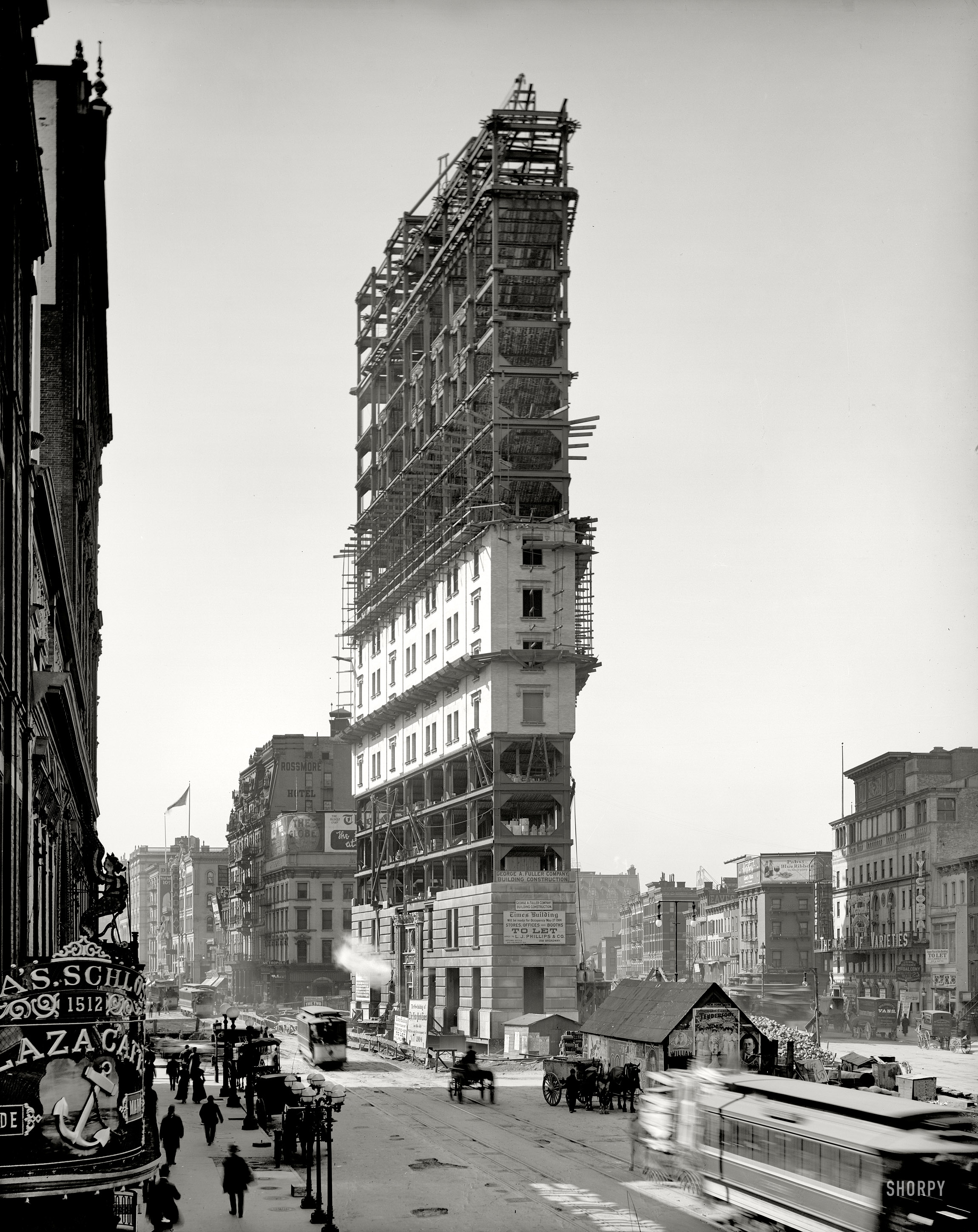 New York circa 1903. "New York Times building under construction." 8x10 inch dry plate glass negative, Detroit Publishing Company. View full size.