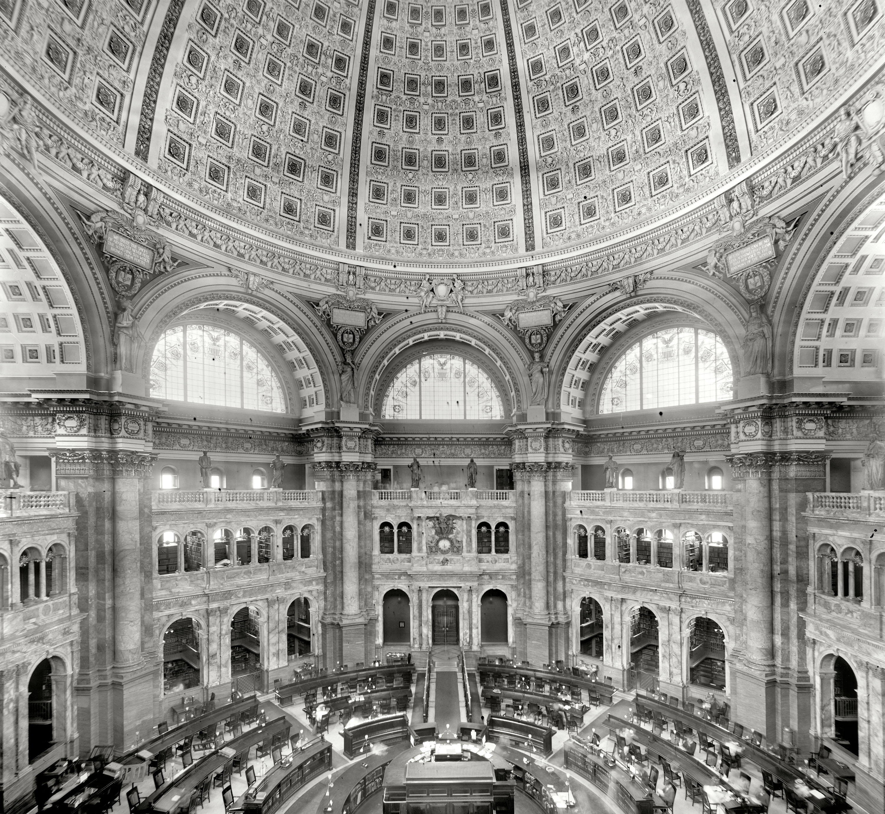 Washington, D.C., circa 1905. "Library of Congress, Main Reading Room." 8x10 inch dry plate glass negative, Detroit Publishing Company. View full size.
