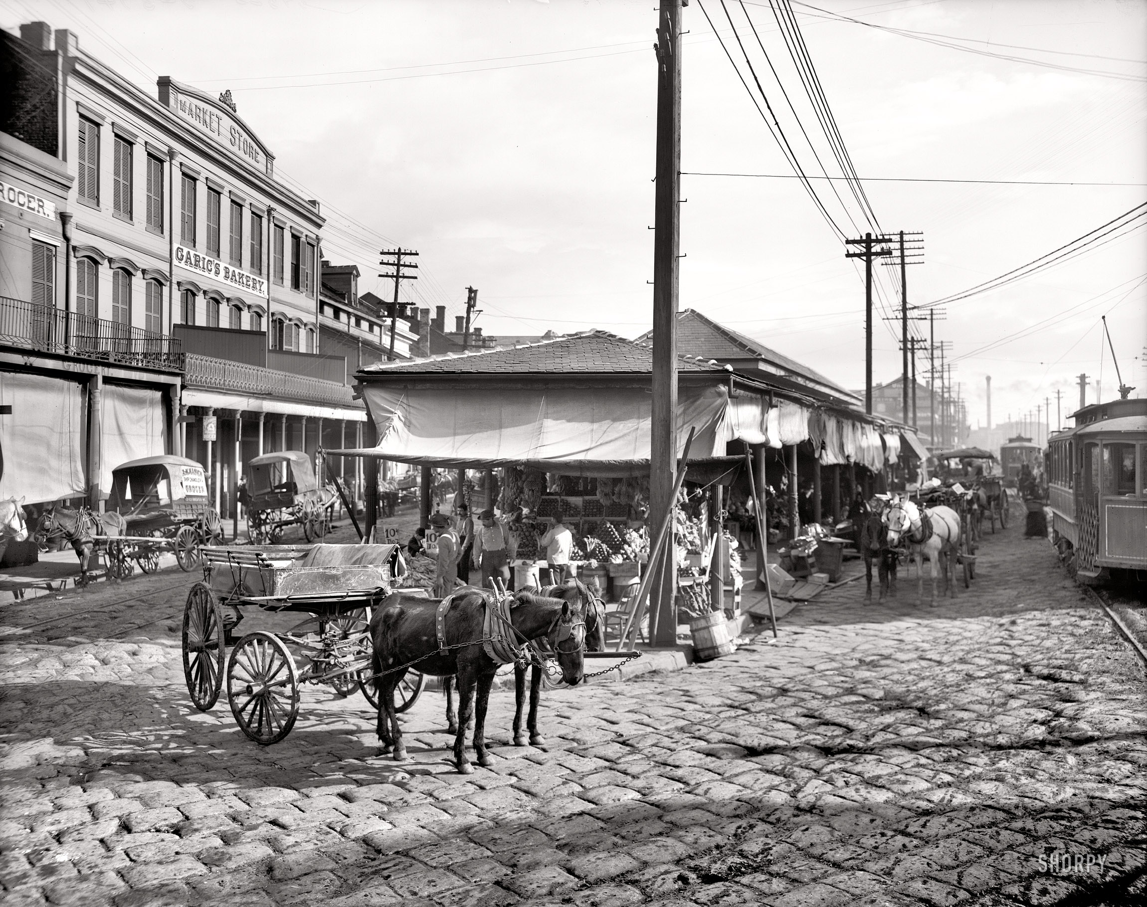 The Crescent City circa 1906. "The French Market, New Orleans." 8x10 inch dry plate glass negative, Detroit Publishing Company. View full size.