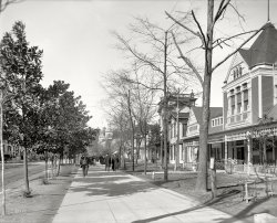 Hot Springs, Arkansas, circa 1910. "Bathhouse Row." At right we have the Horse Shoe, which boasts "solid porcelain tubs." 8x10 glass negative. View full size.