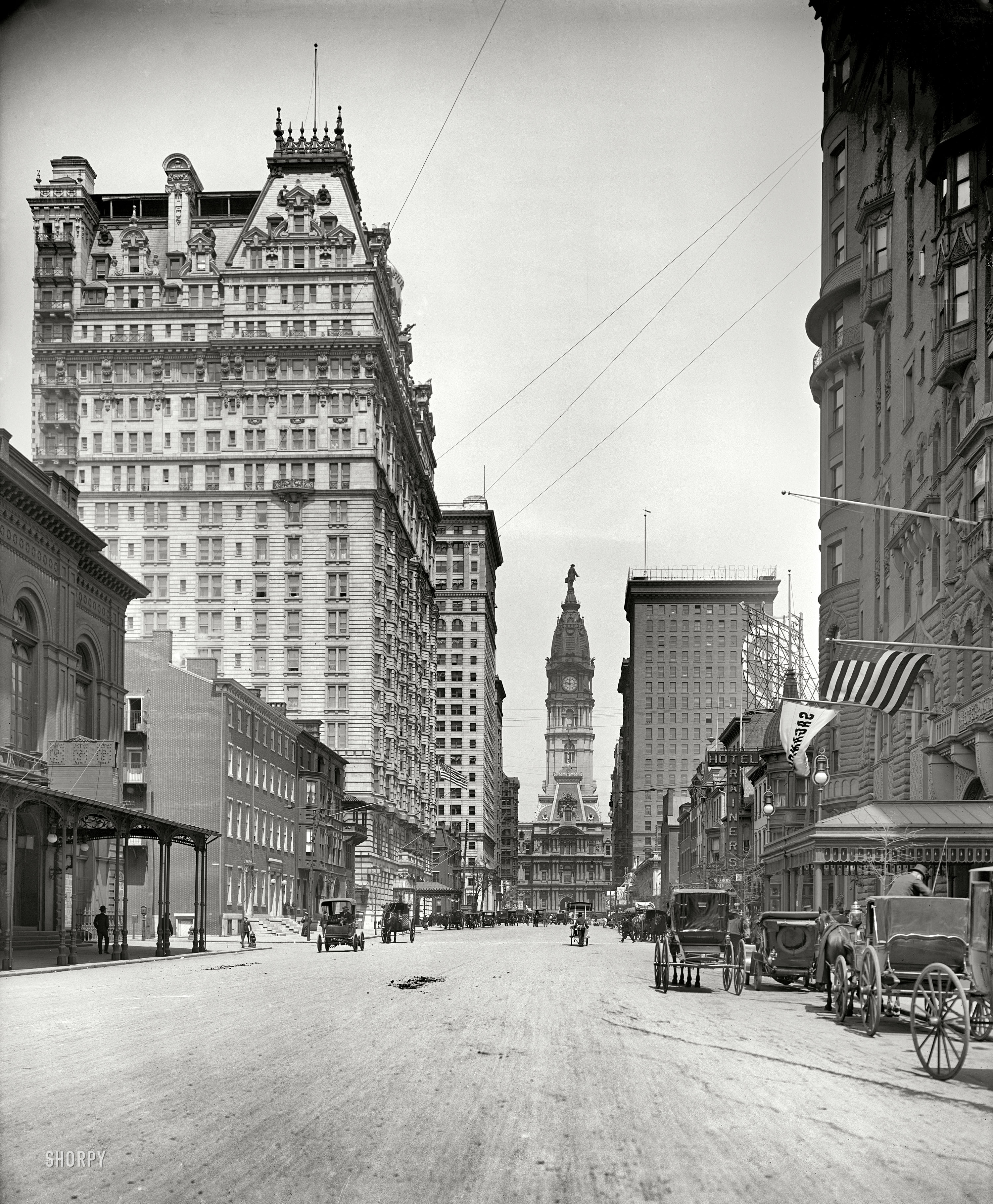 Philadelphia circa 1907. "City Hall, Broad Street north from Locust." 8x10 inch dry plate glass negative, Detroit Publishing Company. View full size.