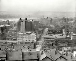 Circa 1909. "Cincinnati from Mount Adams." The continuation of our previous view of the Queen City. Among the enterprises whose names are blazoned across the factory district's smoky skyline: Acorn Buggy Company, Cincinnati Bag ("Cotton, Seamless and Burlap") and of course J. Chas. McCullough, "Seedsman." 8x10 inch dry plate glass negative, Detroit Publishing Company. View full size.