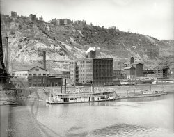 Pittsburgh, Pennsylvania, circa 1900-1910. "Duquesne Incline Railway." Mount Washington and the Ohio River feature in this view, which includes the Point Bridge, a paint and varnish factory, a riverboat and the Graham Nut Company. 8x10 inch dry plate glass negative, Detroit Publishing Company. View full size.