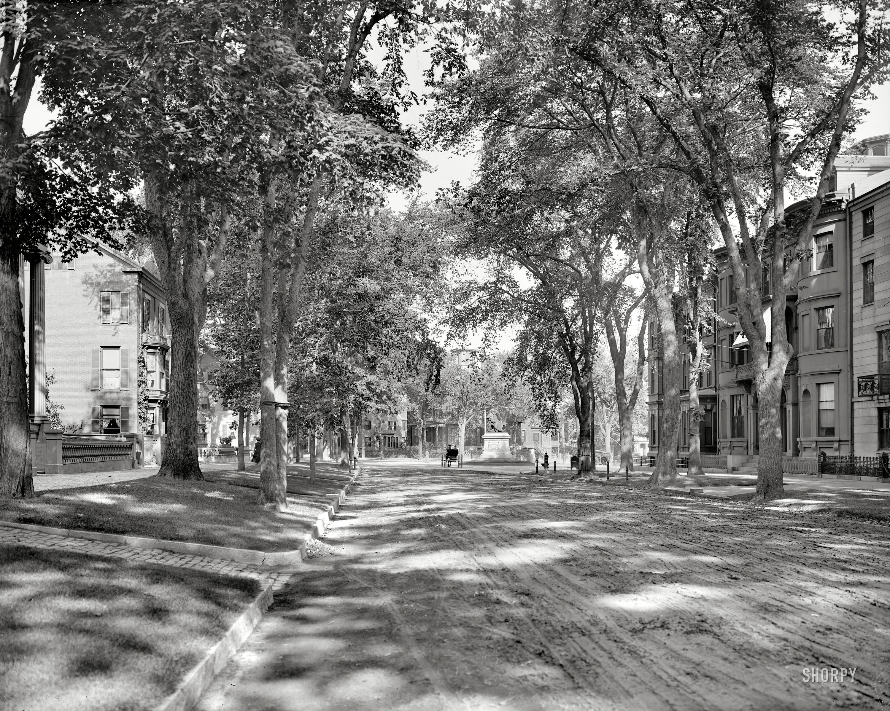 Portland, Maine, circa 1907. "State Street, looking toward Longfellow monument." 8x10 inch dry plate glass negative, Detroit Publishing Company. View full size.