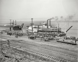 On the Mississippi circa 1900. "The levee at Memphis. Sidewheeler James Lee." 8x10 inch dry plate glass negative, Detroit Publishing Company. View full size.