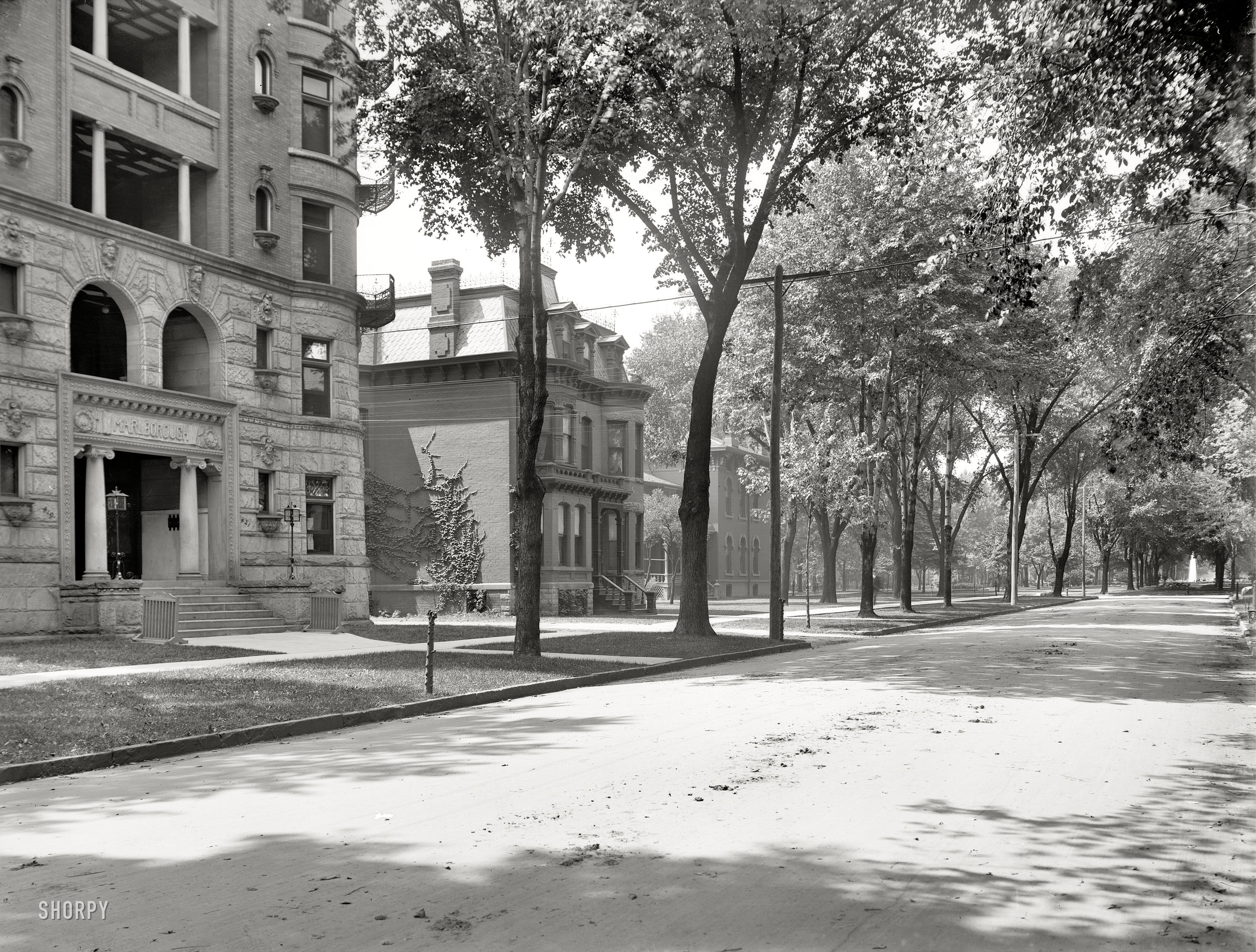 Detroit, Michigan, circa 1900. "W.H. Jackson residence." Just out of view across 2nd Avenue in this two-part panorama was the residence of Detroit Publishing photographer William Henry Jackson. 8x10 inch glass negative. View full size.