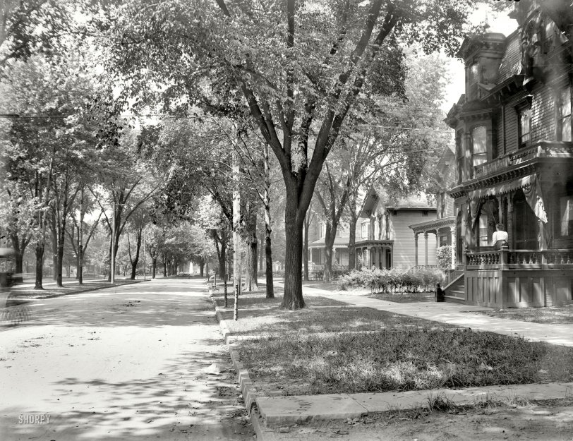 Detroit, Michigan, circa 1900. "W.H. Jackson residence." On the right, the home of William Henry Jackson, whose Western, Mexican and Florida photographs formed an important part of the Detroit Publishing catalogue. View full size.
