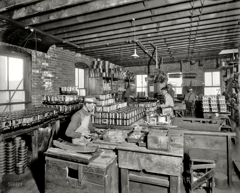 Chelsea, Michigan, circa 1901. "Glazier Stove Company -- lamp stove department." Our second glimpse today into the Dickensian workings of Glazier Stove. 8x10 inch dry plate glass negative, Detroit Publishing Co. View full size.
