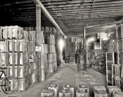 Chelsea, Michigan, circa 1901. "Glazier Stove Company shipping room." Heated by a Round Oak No. 20 stove. Detroit Publishing glass negative. View full size.