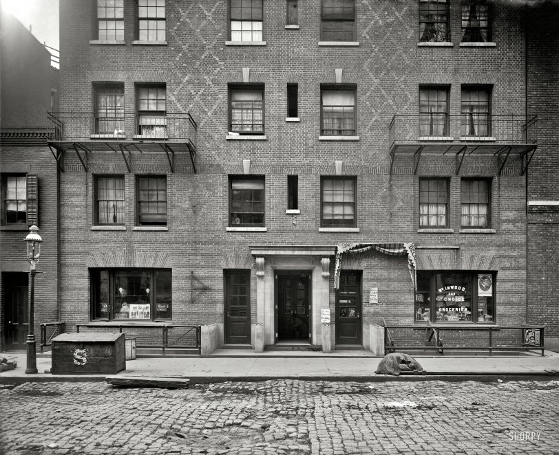 New York City circa 1905. "Exterior of tenement." The longer you look at this, the more you'll see. 8x10 inch glass negative, Detroit Publishing Co. View full size.
