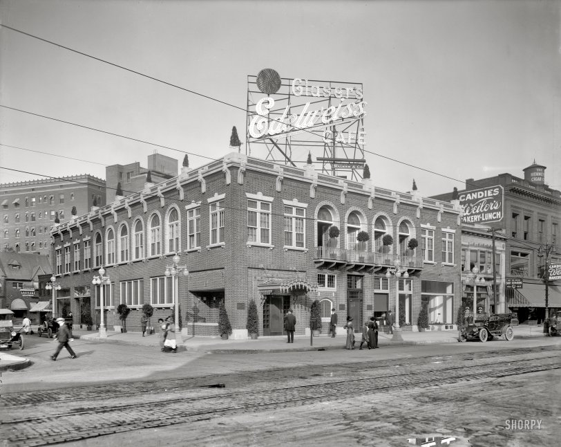 Detroit, Michigan, circa 1912. "Glaser's Edelweiss Cafe, Miami Avenue." 8x10 inch dry plate glass negative, Detroit Publishing Company. View full size.
