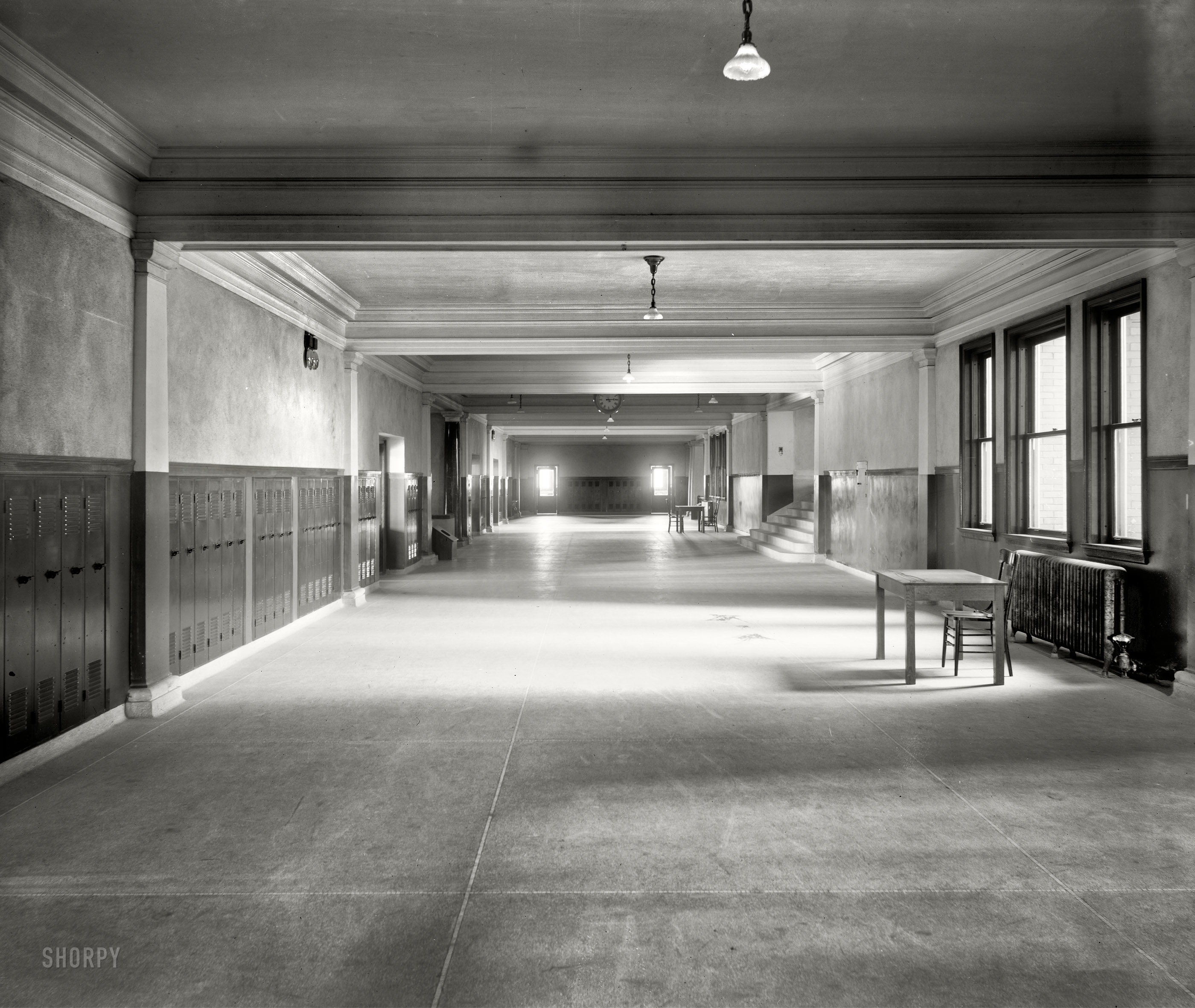 Detroit, Michigan, circa 1911. "Northwestern High School, main corridor." 8x10 inch dry plate glass negative, Detroit Publishing Company. View full size.