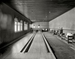 Upstate New York circa 1905. "Bowling alley. Paul Smith's casino, Adirondack Mountains." Our second look at this resort's recreational facilities. 8x10 inch dry plate glass negative, Detroit Publishing Company. View full size.