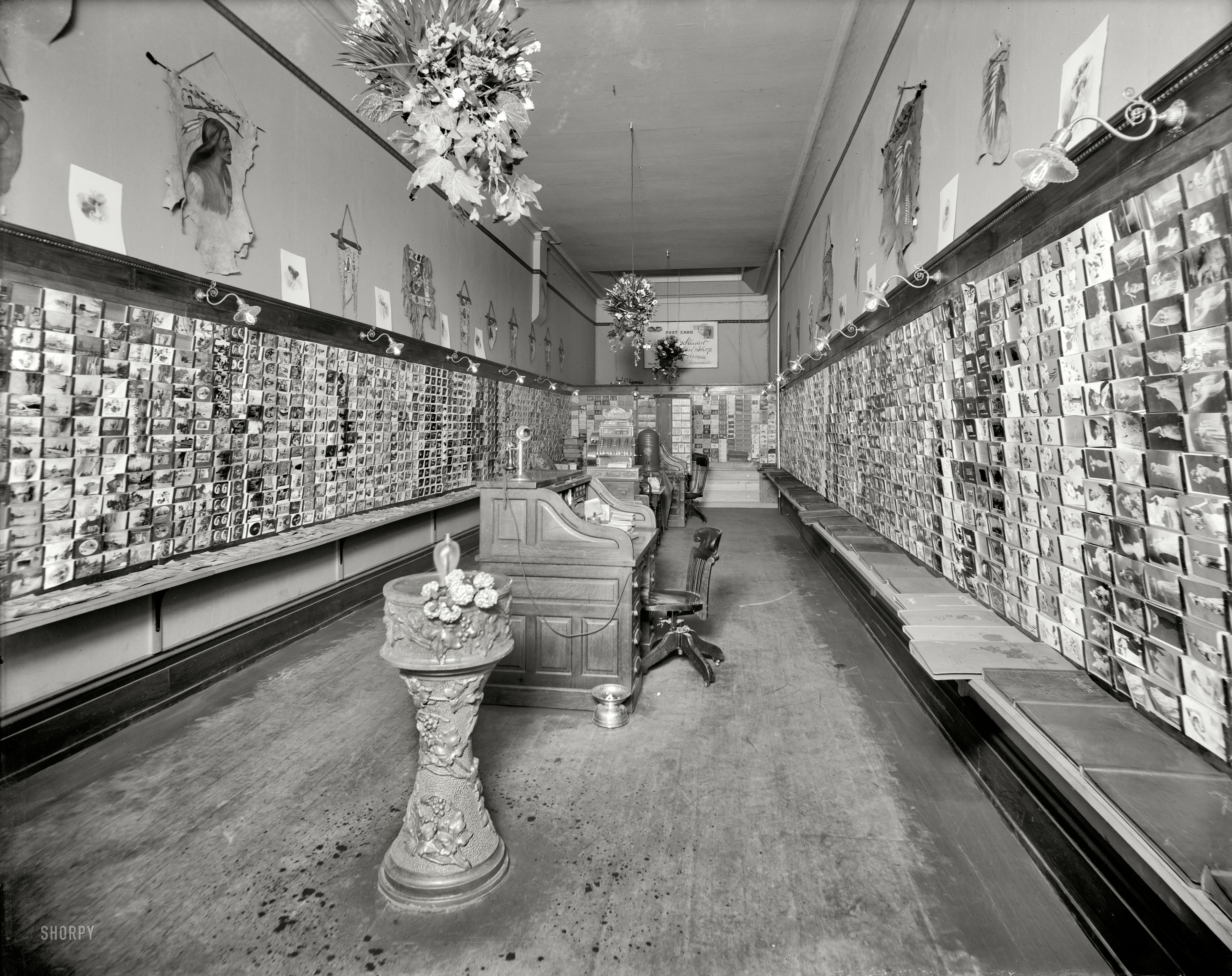 Circa 1910. "Cincinnati Arcade. James K. Stewart's post card shop." 8x10 inch dry plate glass negative, Detroit Publishing Company. View full size.