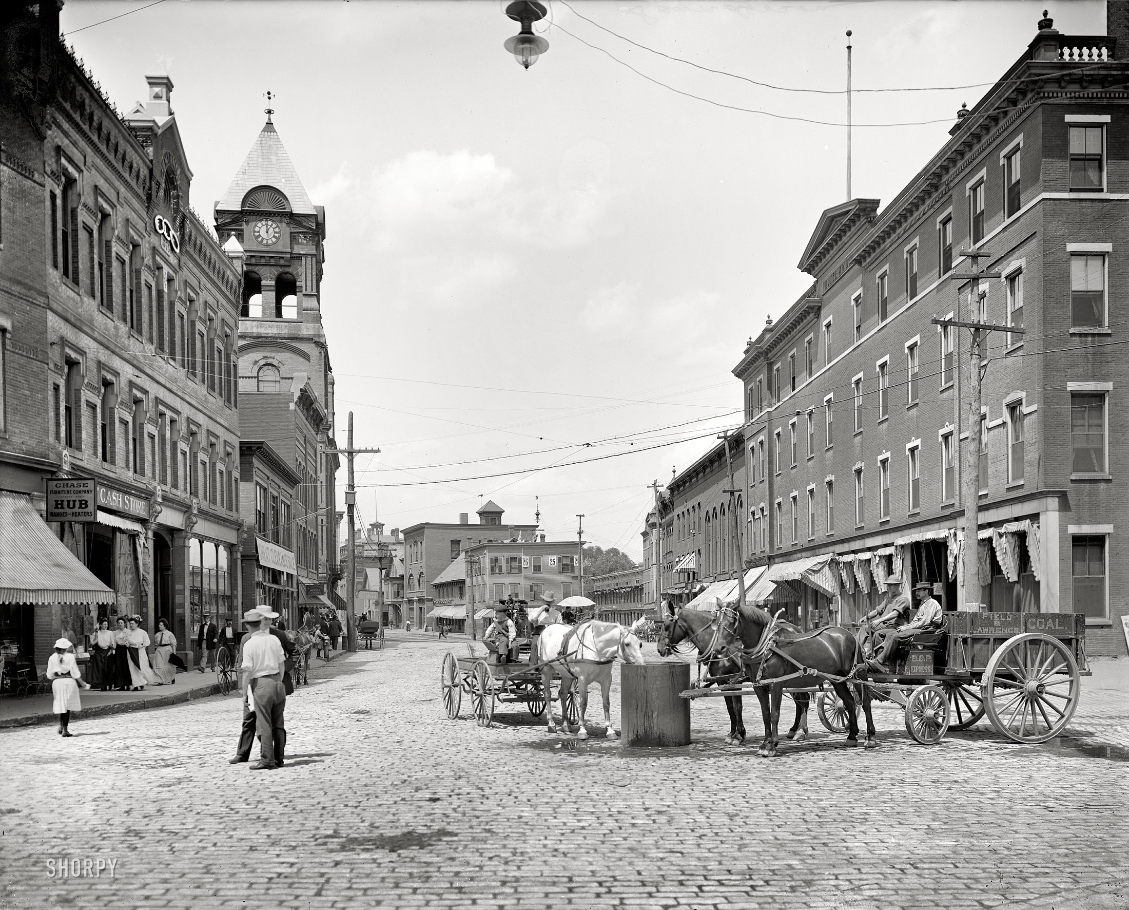 Bellows Falls, Vermont, circa 1907. "The Square." 8x10 inch dry plate glass negative, Detroit Publishing Company. View full size.