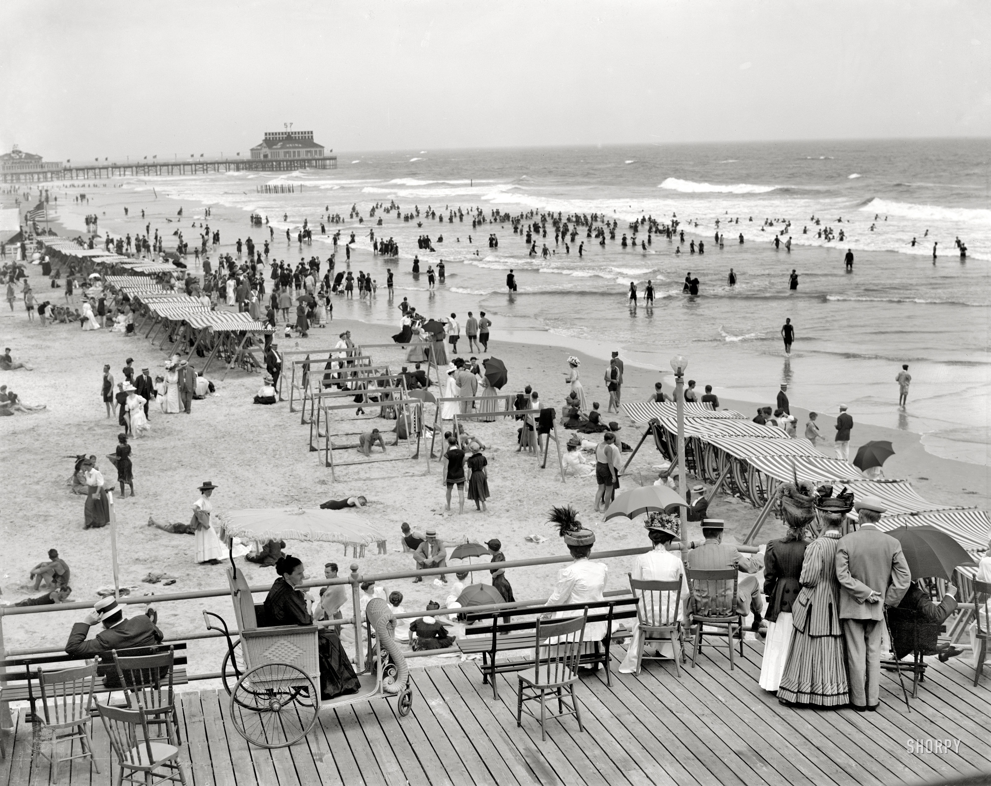 The Jersey Shore circa 1908. "Atlantic City boardwalk and bathing beach." And on the far horizon, a familiar brand. Detroit Publishing Company. View full size.