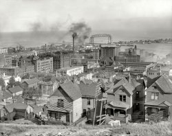 Duluth, Minnesota, circa 1905-1910. "Duluth from the Incline Railway." Another of the eerily depopulated hive-of-industry scenes that seemed to be a specialty of Detroit the Publishing Co. 8x10 inch dry plate glass negative. View full size.