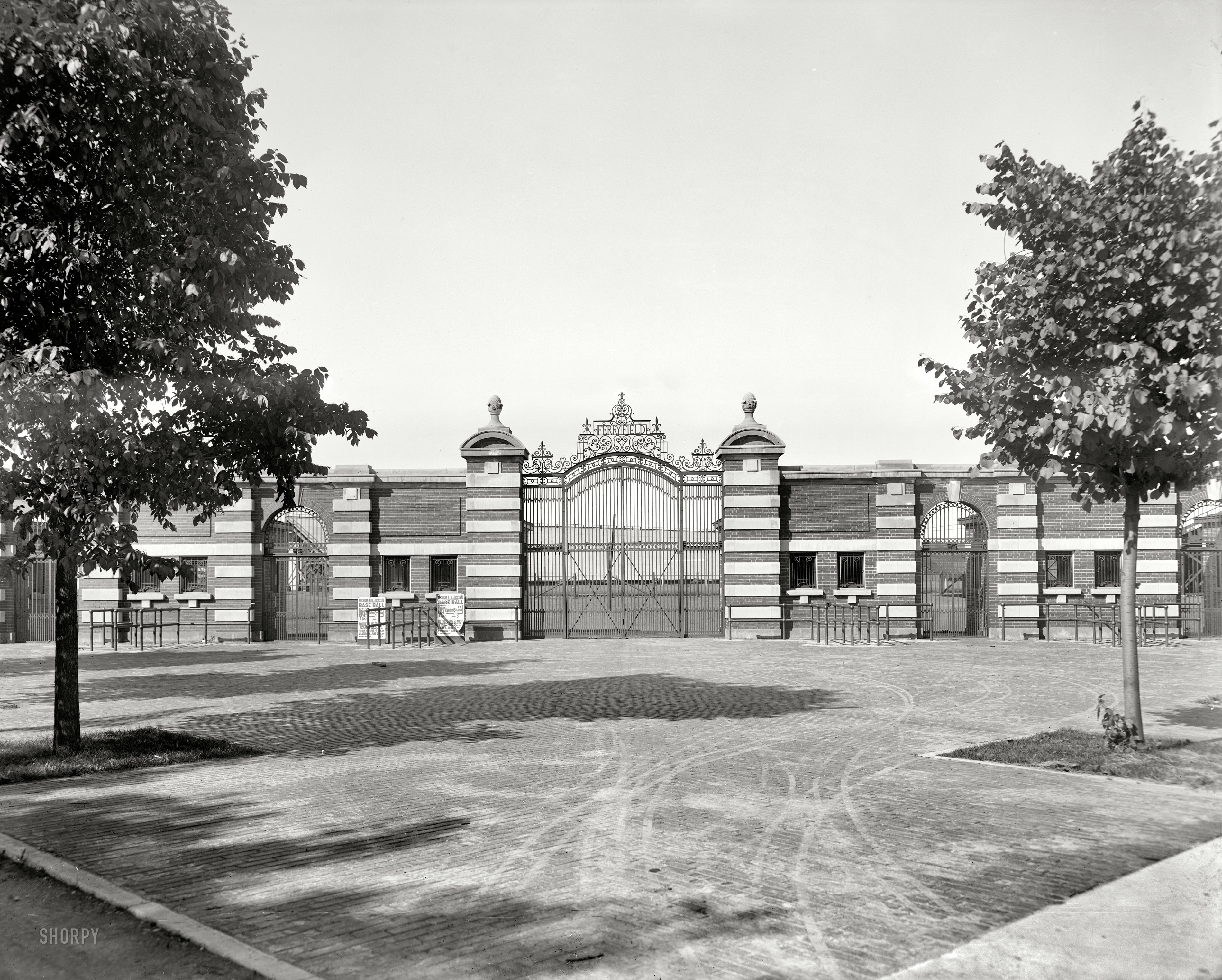 Ann Arbor, Michigan, circa 1909. "Entrance to Ferry Field, University of Michigan."  8x10 inch glass negative, Detroit Publishing Co. View full size.
