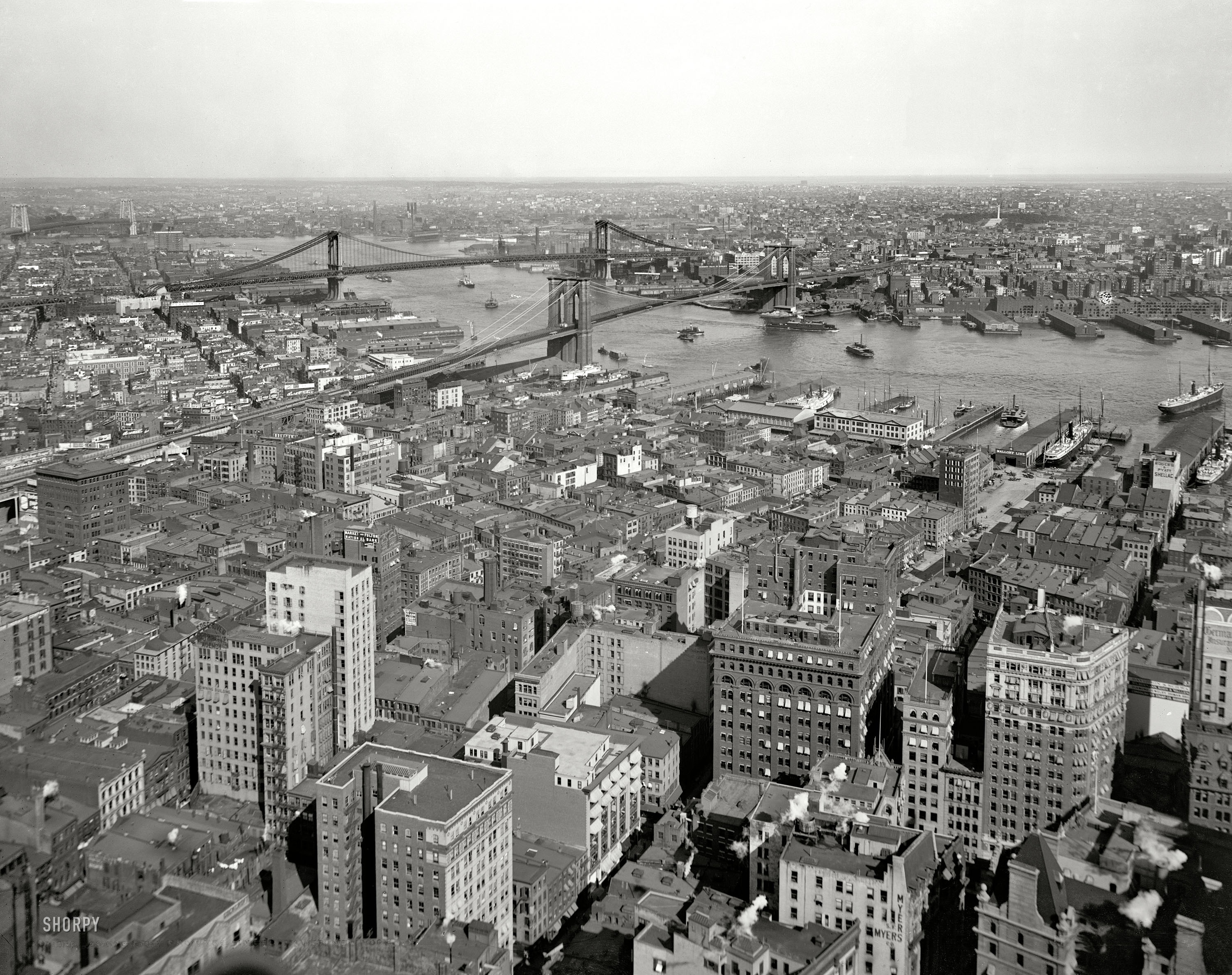 New York and the East River circa 1910. "Looking east from the Singer Tower." 8x10 inch dry plate glass negative, Detroit Publishing Company. View full size.