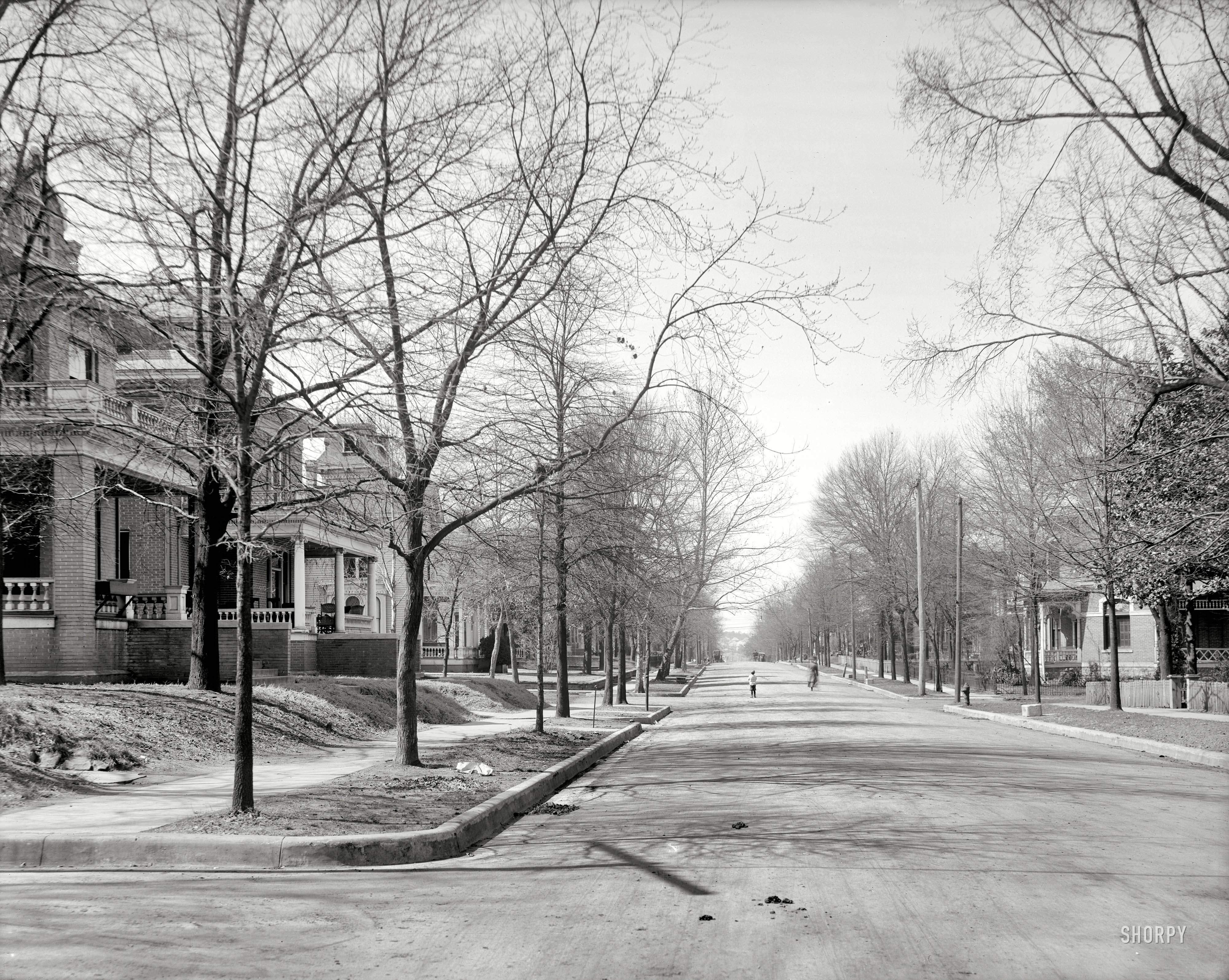 "West 2nd Street residences." Little Rock, Arkansas, circa 1910. Our second 2nd Street view, this being the first. The era of mounting blocks and hitching posts is drawing to a close. 8x10 glass negative, Detroit Publishing Co. View full size.
