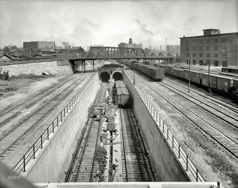 Detroit, Michigan, circa 1910. "Approach to the Detroit River tunnel." 8x10 inch dry plate glass negative, Detroit Publishing Company. View full size.
