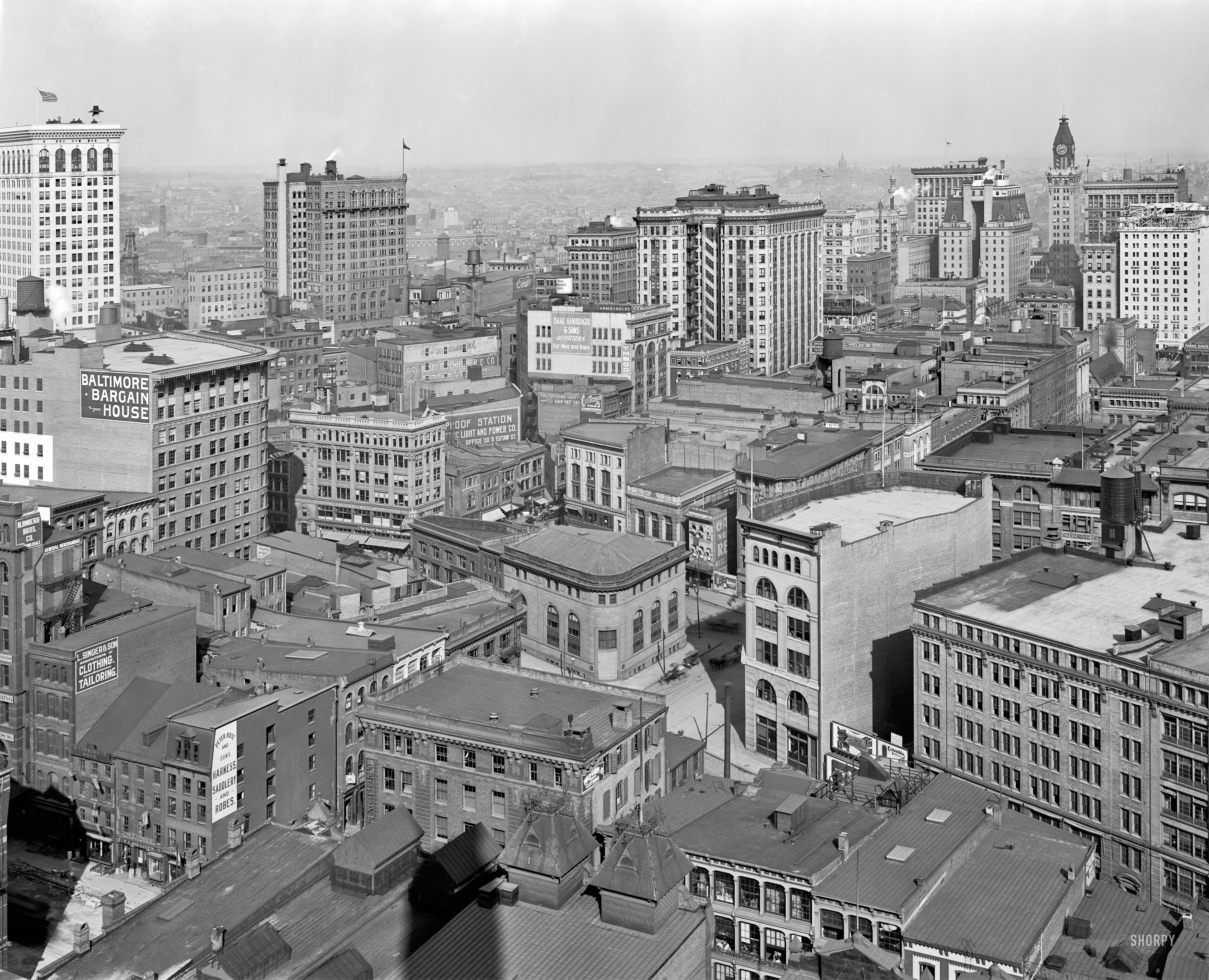 Circa 1912. "Baltimore from the Emerson tower." 8x10 inch dry plate glass negative, Detroit Publishing Company. View full size.