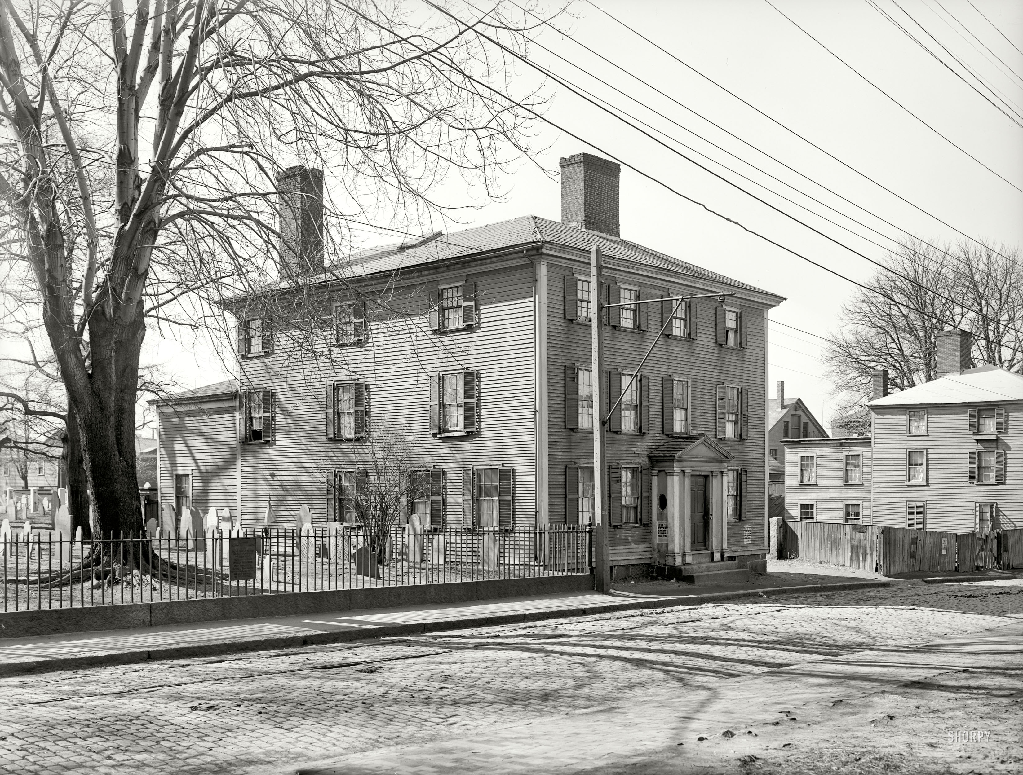 Salem, Massachusetts, circa 1906. "The Grimshawe House." A pleasant street where the neighbors are quiet and have deep roots in the community. 6½ x 8½ inch dry plate glass negative, Detroit Publishing Company. View full size.